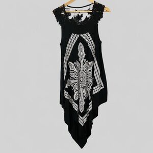 WAYAN NATURAL WEAR Dress Womens One Size Black White Mini Handkerchief Hem Beach